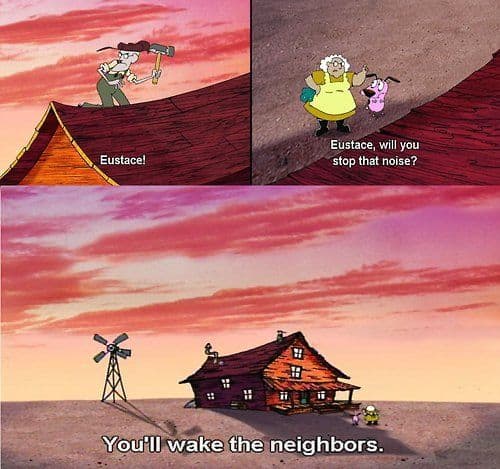 ironic distance humour from Courage The Cowardly Dog